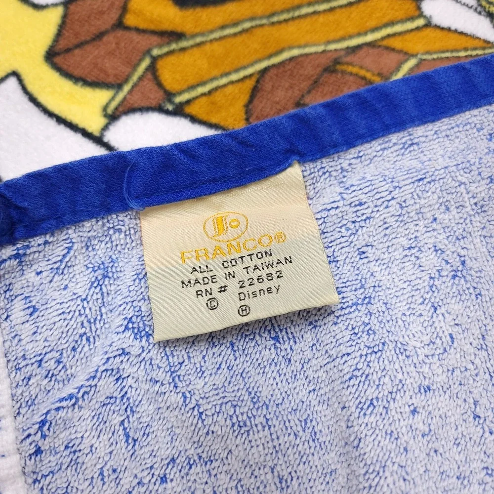 Vintage 90s Disney Beauty and the Beast Bath Beach Towel Cotton Franco EUC Vivid